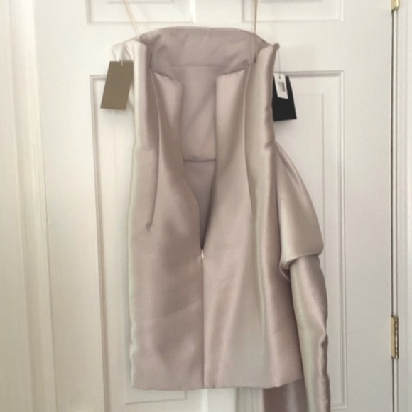 Reem Acra Draped Mikado Mini Dress | Size 6 | Neutral Champagne Color | $425 - Picture 6 of 9